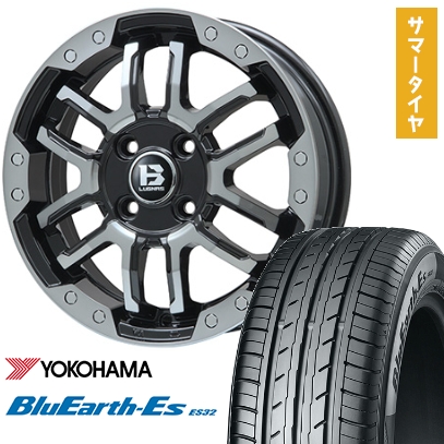 165/55R14 夏タイヤ ホイール4本セット YOKOHAMA ブルーアース ES32 (軽自動車用) BIGWAY B-LUGNAS FRD(ブラックポリッシュ/ブラッククリア) 14インチ