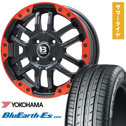 BluEarth - 155/65R14 夏タイア 車輪4本仕掛ける N-BOX タントカスタム 手押し車R YOKOHAMA 青碧地びた ES32 BIGWAY B-LUGNAS FRD(引っ敷き黒いこと/赤いことリム) 14in 夏タイヤ、ホイールセット-車、バイク、自転車