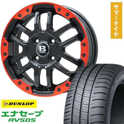 155/65R14 夏タイヤ ホイール4本セット N-BOX タントカスタム ワゴンR DUNLOP エナセーブ RV505 BIGWAY B-LUGNAS FRD(マットブラック/レッドリム) 14インチ