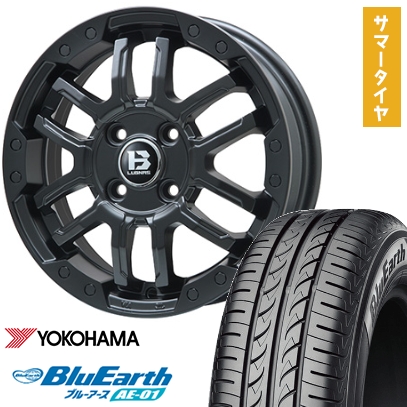165/65R15 夏タイヤ ホイール4本セット YOKOHAMA ブルーアース AE-01 (軽自動車用) BIGWAY B-LUGNAS FRD(マットブラック) 15インチ