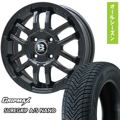 グリップマックス - 165/65R15 オール時期タイア 車輪4本仕掛ける タフト ソリオ シュアグリップA/S ナノ(押さえる) ビッグウエイ B-LUGNAS FRD 15in オールシーズンタイヤ、ホイールセット-自動車-タイヤ、ホイール