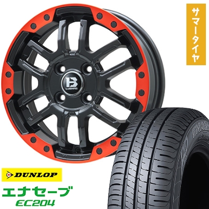 195/50R16 夏タイヤ ホイール4本セット シエンタ 2015-22 DUNLOP エナセーブ EC204 BIGWAY B-LUGNAS FRD(マットブラック/レッドリム) 16インチ