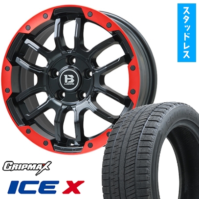 215/50R18 スタッドレスタイヤ＆ホイール４本セット GRIP MAX アイスX BSW ブラックサイドウォール(限定) (5/114車用) BIGWAY B-LUGNAS FRD 18インチ