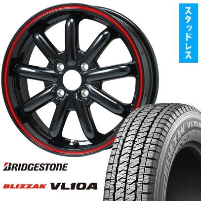 145/80R12 スタッドレスタイヤ ホイール4本セット BRIDGESTONE ブリザック VL10A (4/100車用) ブランドルライン ストレンジャーKST-9改 12インチ