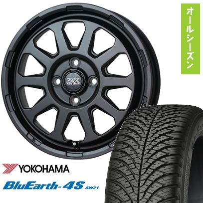 165/55R15 オールシーズンタイヤ ホイール4本セット YOKOHAMA ブルーアース 4S AW21 (軽自動車用) HOT STUFF マッドクロス レンジャー 15インチ
