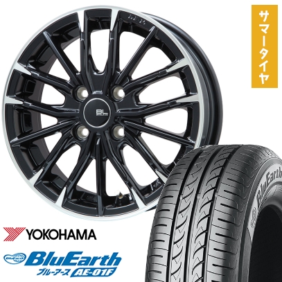 185/60R15 夏タイヤ ホイール4本セット YOKOHAMA ブルーアース AE-01F (4/100車用) BRANDLE-LINE DF-10M グロスブラック/カットスポーク 15インチ