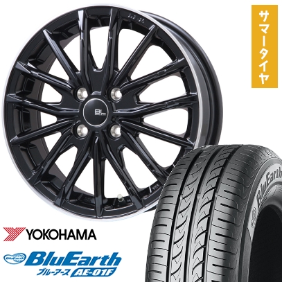 185/60R15 夏タイヤ ホイール4本セット YOKOHAMA ブルーアース AE-01F (4/100車用) BRANDLE-LINE DF-10M グロスブラック/リムポリッシュ 15インチ