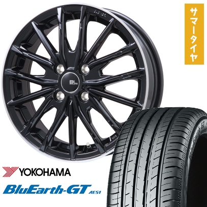 185/60R16 夏タイヤ ホイール4本セット YOKOHAMA ブルーアース GT AE51 (4/100車用) BRANDLE-LINE DF-10M グロスブラック/リムポリッシュ 16インチ