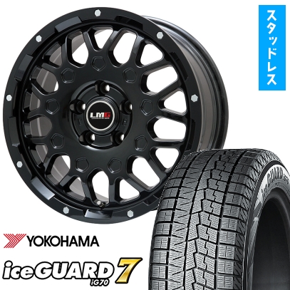 215/50R18 スタッドレスタイヤ ホイール4本セット ヤリスクロス等 YOKOHAMA  アイスガード セブンIG70 レアマイスター LMG MS-9W グロスブラック 18インチ