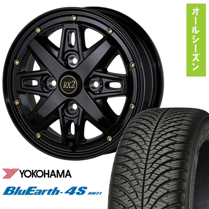 165/55R15 オールシーズンタイヤ ホイール4本セット YOKOHAMA ブルーアース 4S AW21 (軽自動車用) ALGERNON フェニーチェ RX-2 15インチ