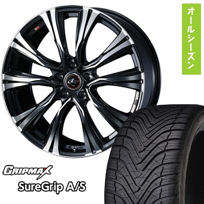 グリップマックス - 225/45R18 オール時期タイア 車輪4本仕掛ける シュアグリップ オール時期(押さえる) (5/114車用) WEDS レオニス VR 18in タイヤ、ホイール-車、バイク、自転車