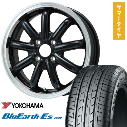 BluEarth - 155/65R14 夏タイア 車輪4本仕掛ける YOKOHAMA 青碧地びた ES32 (軽自動車用) BRANDLE-LINE 見ず知らずKST-9改 黒いこと/リムポリッシュ 14in 夏タイヤ、ホイールセット-タイヤ、ホイール-車、バイク、自転車
