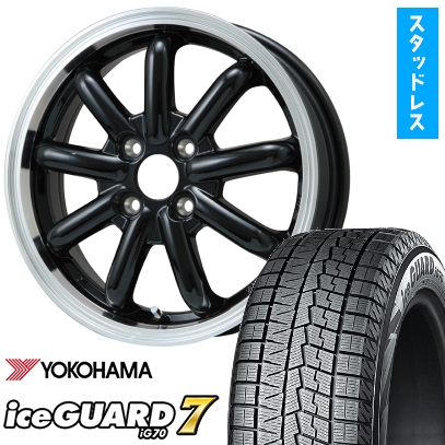 165/65R14 スタッドレスタイヤ ホイール4本セット YOKOHAMA アイスガード セブンIG70 (軽自動車用) ストレンジャーKST-9改 ブラック/リムポリッシュ 14インチ