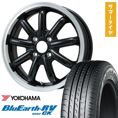165/60R14 夏タイヤ ホイール4本セット YOKOHAMA ブルーアース RV-03CK (軽自動車用) BRANDLE-LINE ストレンジャーKST-9改 ブラック/リムポリッシュ 14インチ