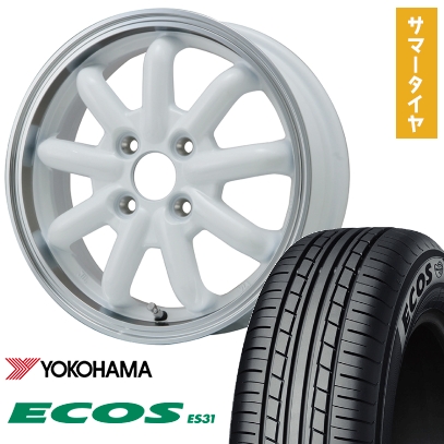 ECOS - 165/55R15 夏タイア 車輪4本仕掛ける YOKOHAMA エコス ES31 (軽自動車用) 見ず知らずKST-9改 白いこと/リムポリッシュ 15in 車、バイク、自転車-夏タイヤ、ホイールセット-自動車