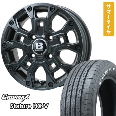 145/80R12 夏タイヤ ホイール4本セット GRIPMAX スタチャー HC-V RWL 80/78N（限定） (軽自動車用) ビッグウエイ B-LUGNAS BRD(マットブラック) 12インチ