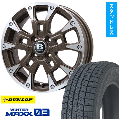 165/70R14 スタッドレスタイヤ ホイール4本セット DUNLOP ウインターマックス 03 WM03 (軽自動車用) ビッグウエイ B-LUGNAS BRD 14インチ