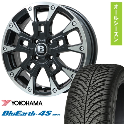 165/55R15 オールシーズンタイヤ ホイール4本セット N-BOX タント ワゴンR ヨコハマ ブルーアース 4S AW21 ビッグウエイ B-LUGNAS BRD 15インチ
