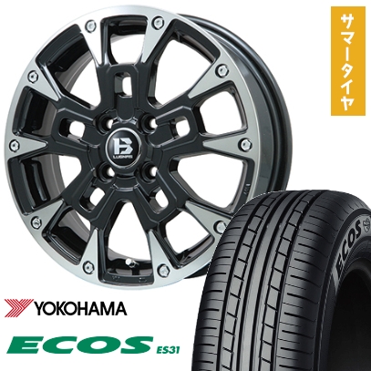 165/50R15 夏タイヤ ホイール4本セット エブリイワゴン ヨコハマ エコス ES31 ビッグウエイ B-LUGNAS BRD(ブラックポリッシュ/ブラッククリア) 15インチ