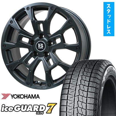 225/45R18 スタッドレスタイヤ ホイール4本セット YOKOHAMA  アイスガード セブンIG70 (5/114車用) ビッグウエイ B-LUGNAS BRD(マットブラック) 18インチ