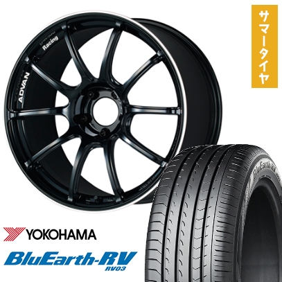 BluEarth - 225/55R18 夏タイア 車輪4本仕掛ける ヨコハマ 青碧地びた RV-03 (5/100車用) YOKOHAMA アドバンレーシング RZII 18in 夏タイヤ、ホイールセット-車、バイク、自転車