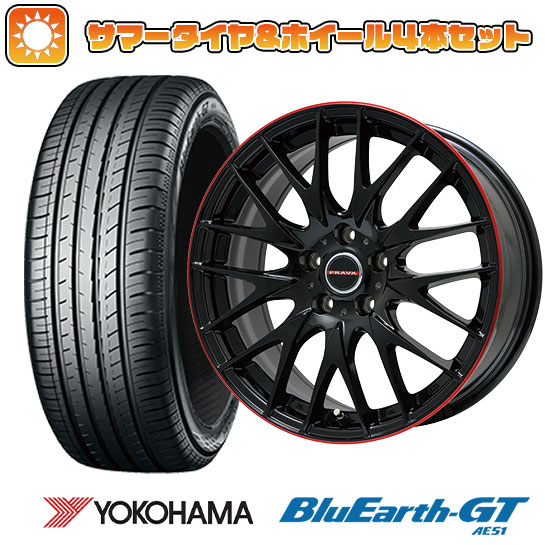 205/55R17 夏タイヤ ホイール4本セット YOKOHAMA ブルーアース GT AE51 (5/114車用) BIGWAY LEYSEEN プラバ9M(グロスブラック/レッドリム) 17インチ :arktire 1741 114803 28554 28554:アークタイヤ