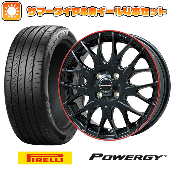 205/65R15 夏タイヤ ホイール４本セット (5/114車用) PIRELLI パワジー ビッグウエイ LEYSEEN プラバ9MJrII グロスブラック/レッドリム 15インチ :arktire 1981 147118 37004 37004:アークタイヤ