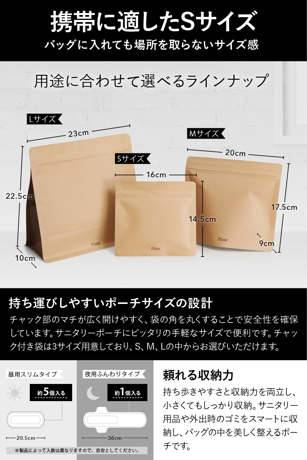 サニタリーポーチ2点セット（ポケットに入る大きさ） Fluto 強力防臭袋 チャック付き サニタリーポーチ エチケットケース