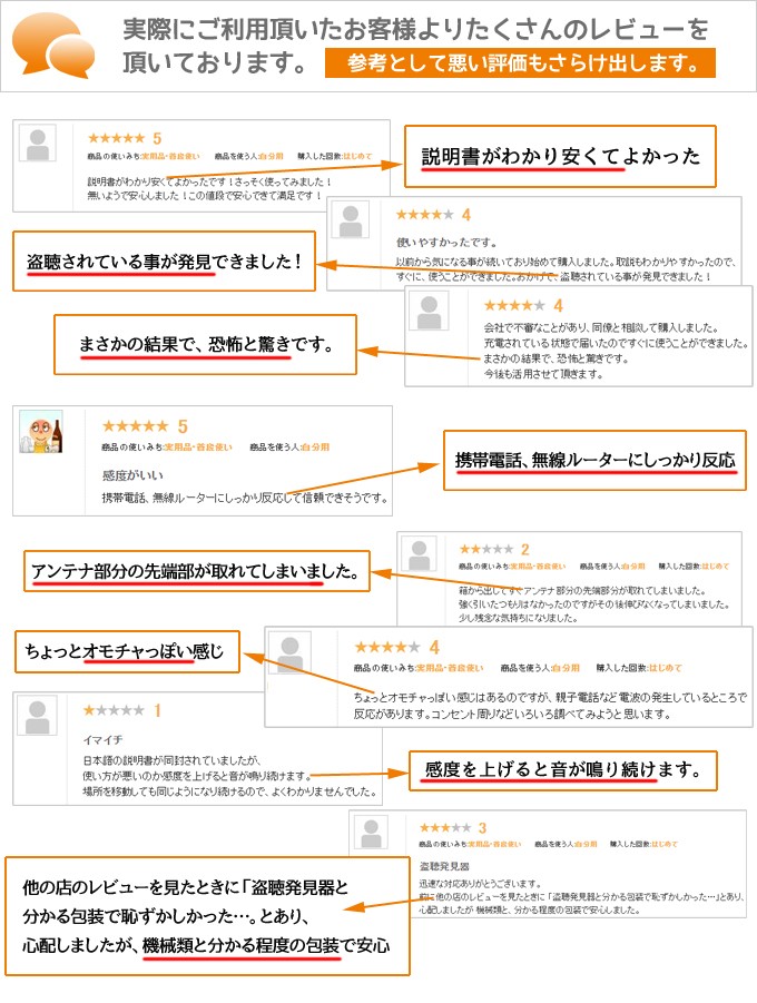 盗聴器盗撮器発見器ARK-CC308+お客様の声