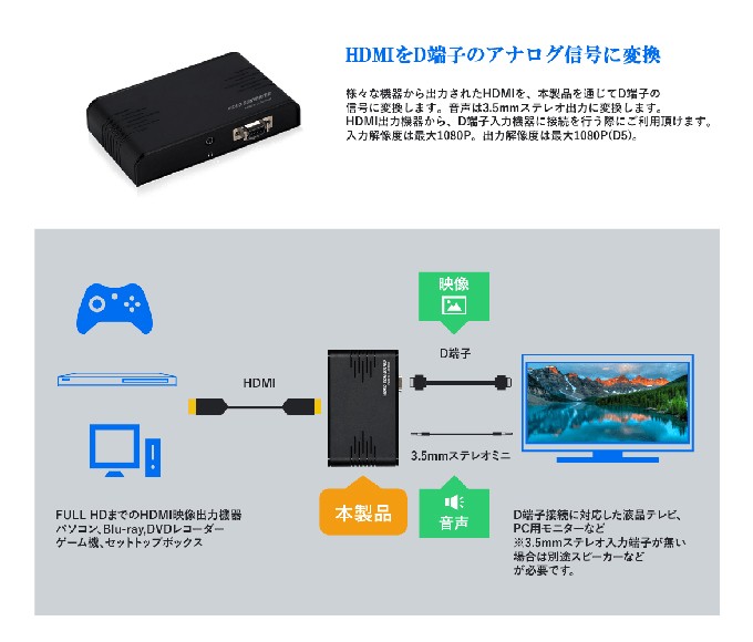 HDMI to D端子変換コンバータ - 映像機器