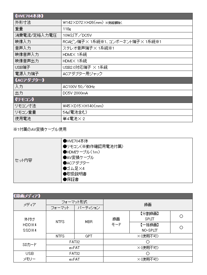 PROSPEC プロスペック ハイビジョン HDMIレコーダー HVE704