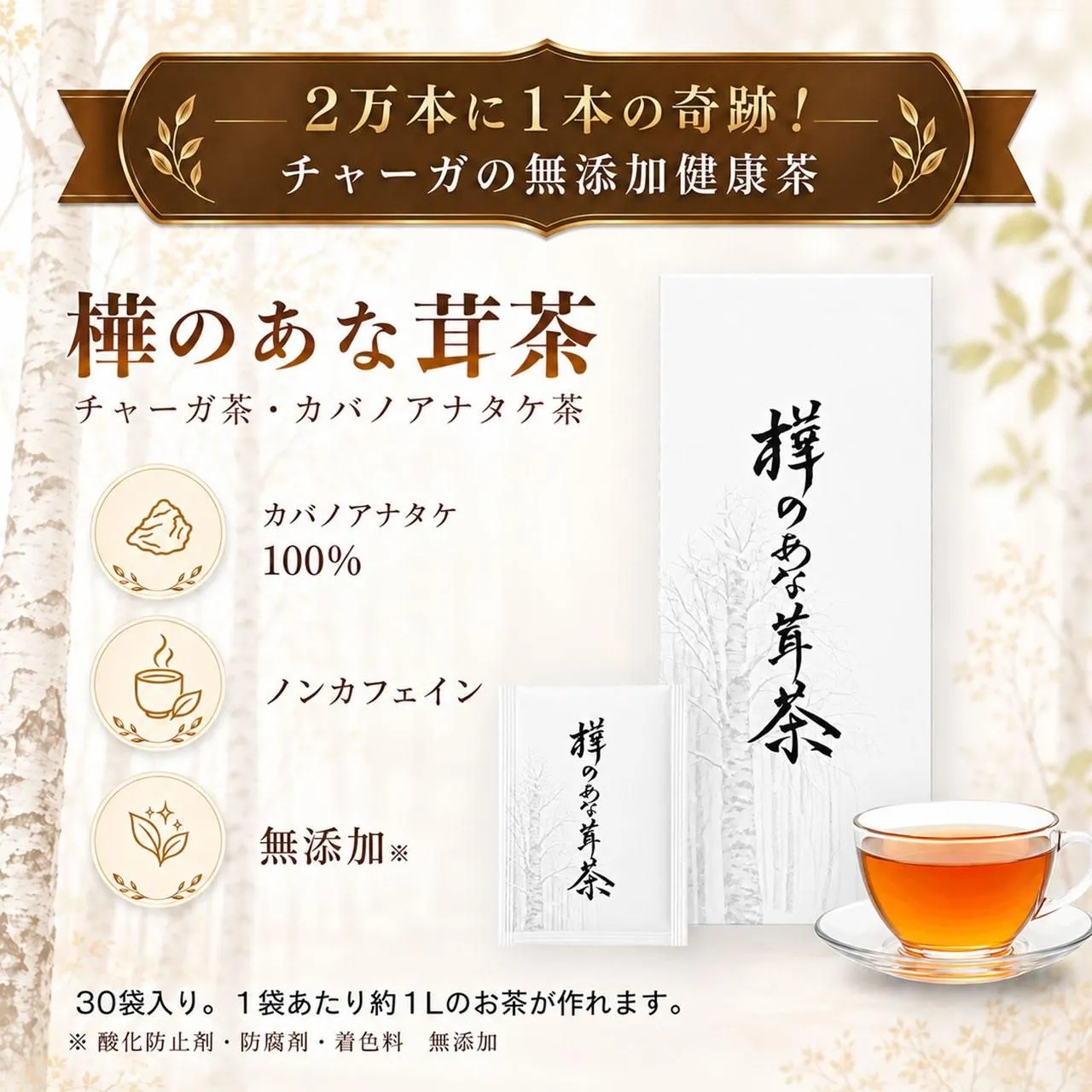 正規代理店 樺のあな茸茶 1箱（1g×30包）ティーバックタイプ 天然