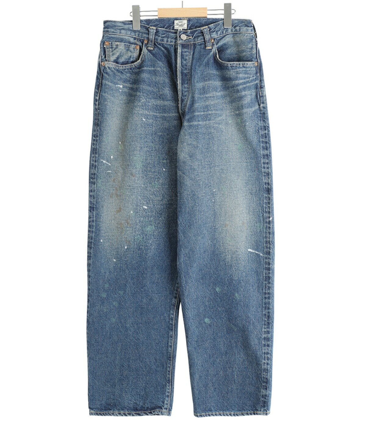 GOLD / ゴールド ： RECYCLED WASTE SUVIN COTTON YARN 14oz DENIM 5POCKET WIDE PANTS VINTAGE WASHED ： 25A-GL42503Hの画像