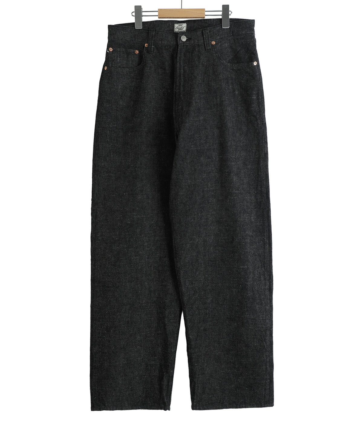 GOLD / ゴールド ： RECYCLED WASTE SUVIN COTTON YARN 14oz DENIM  5POCKET WIDE PANTS(ZIPPER FLY) / 全2色 ： 25B-GL42579Aの画像