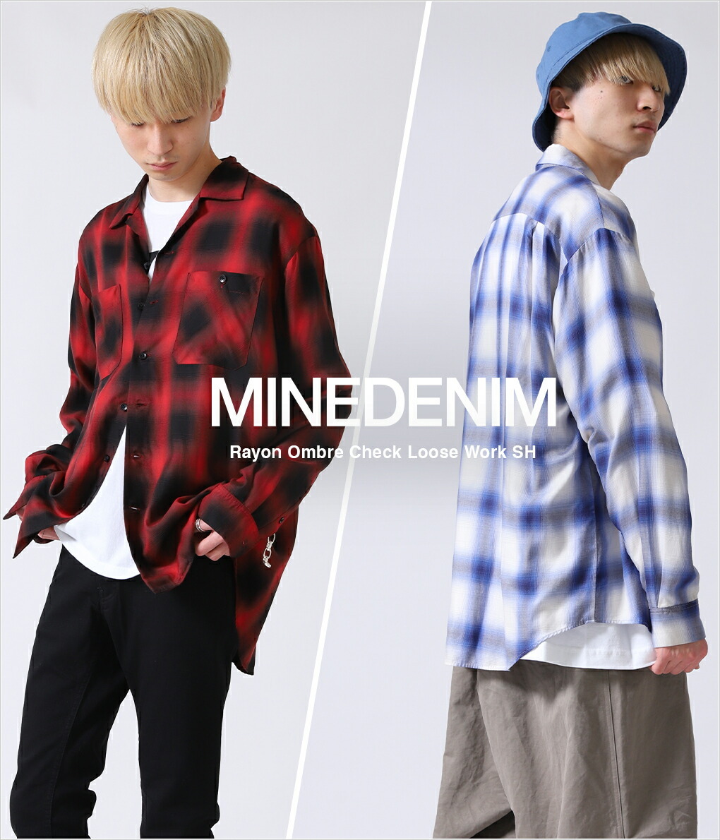 【P10倍】MINEDENIM / マインデニム ： Rayon Ombre Check Loose Work SH / 全2色 ：  MND-TSK001