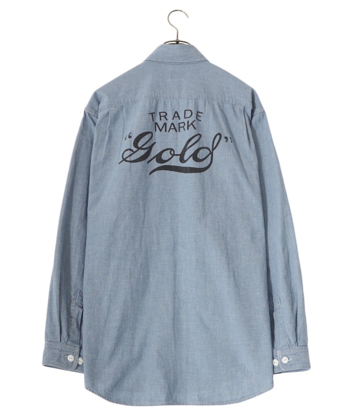 東洋エンタープライズ GOLD / ゴールド ： BLUE CHAMBRAY L/S WORK SHIRT “gold“ PRINTED ：  24A-GL29189H