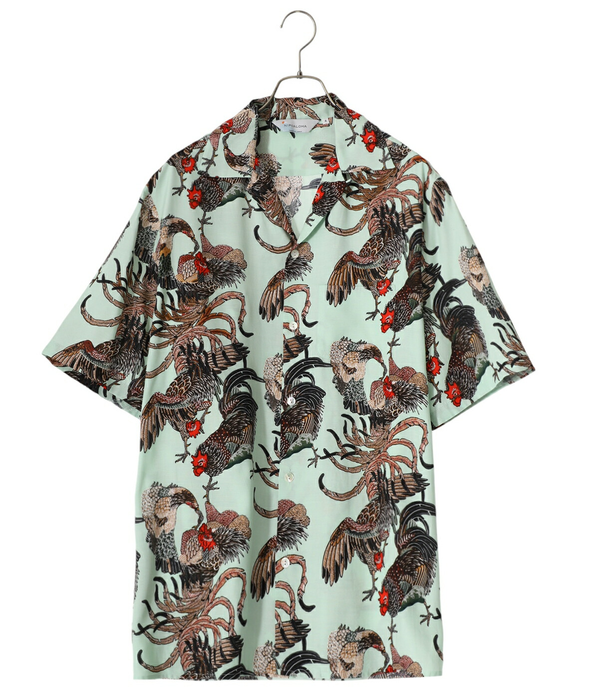 NIPOALOHA / ニポアロハ ： RAYON SHORT SLEEVE ALOHA SHIRT(伊藤若冲 群鶏) ： N24-RSH01