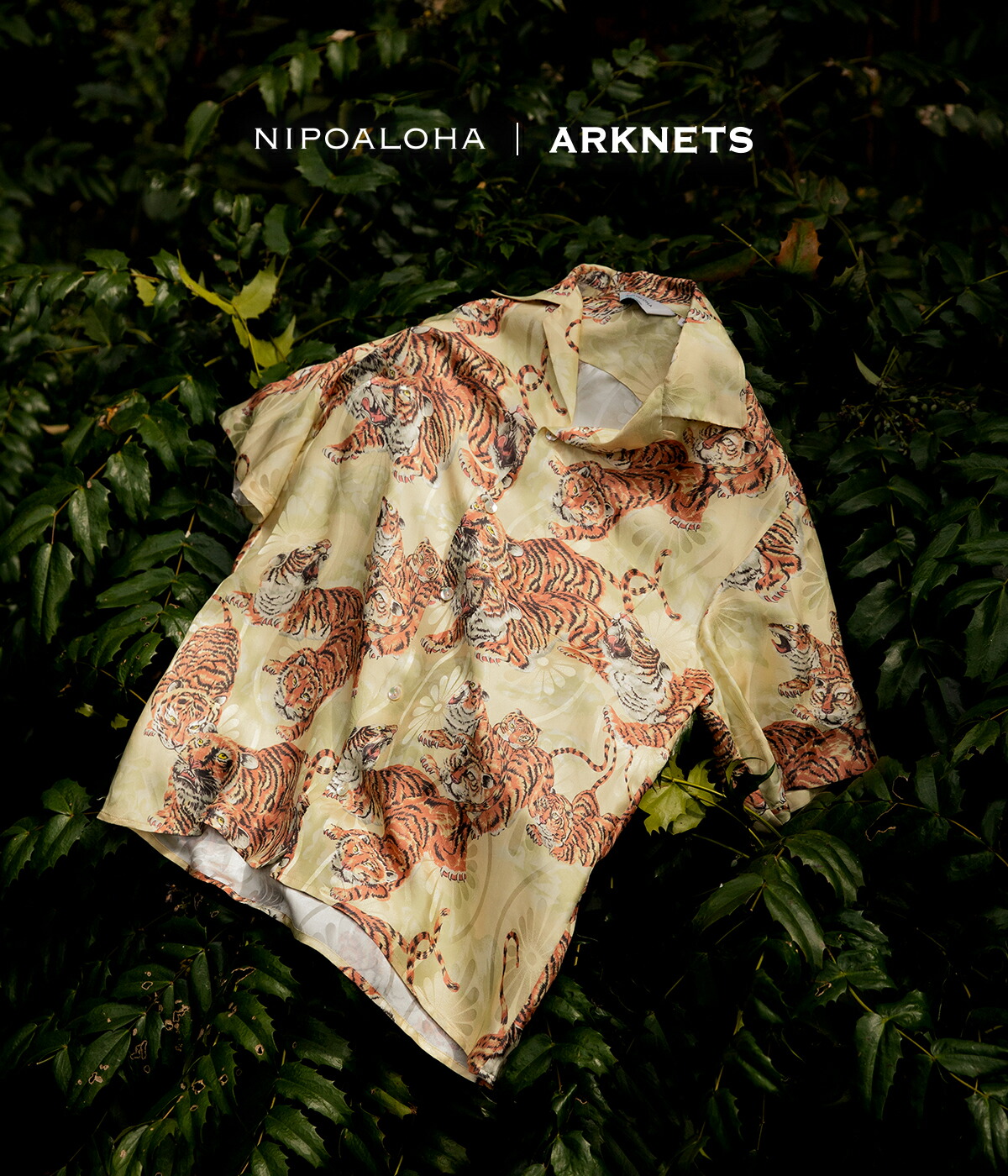 NIPOALOHA / ニポアロハ ： 【ONLY ARK】別注 SILK SHORT SLEEVE ALOHA SHIRT ONE HUNDRED  TIGERS ： ONLYARK-0-2044