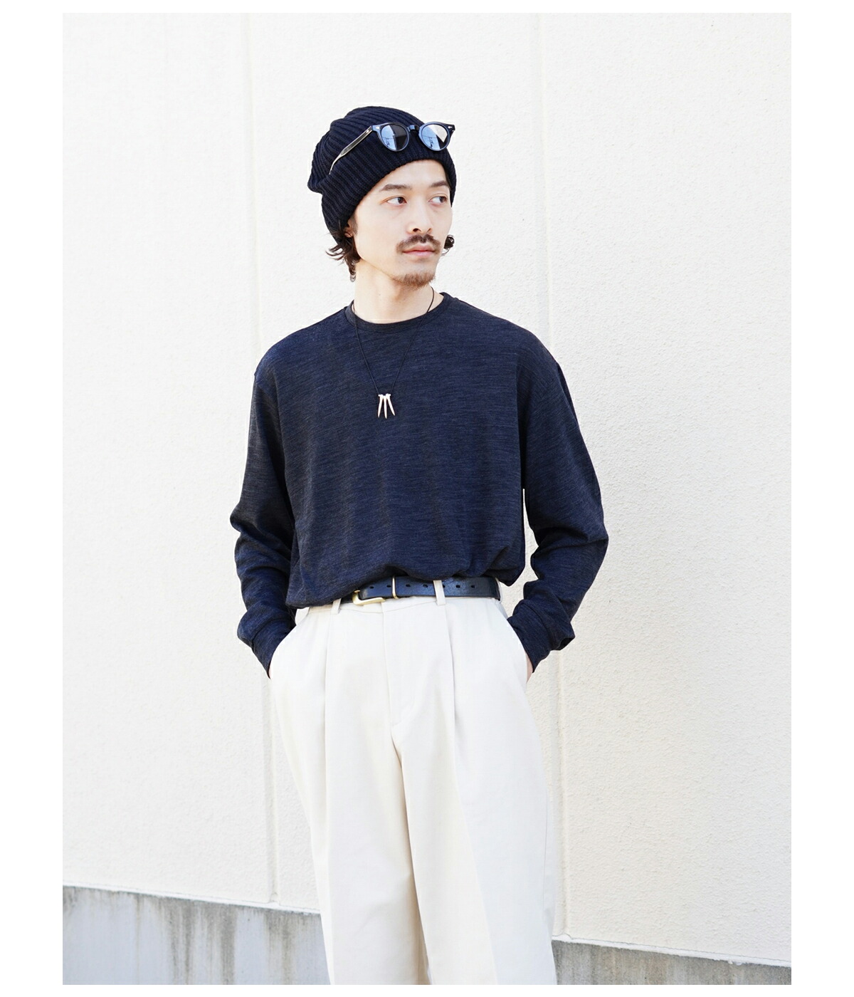 marka（マーカ） ： CREW NECK - sp120's wool cotton knit - / 全2色