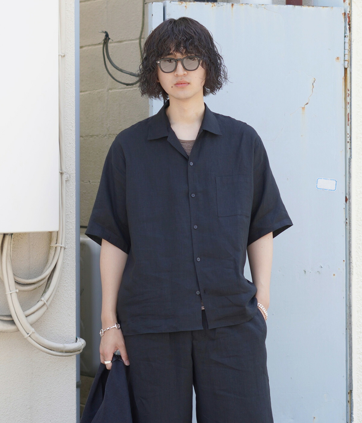 marka（マーカ） ： OPEN COLLAR S/S SHIRT - LINEN TROPICAL - / 全2