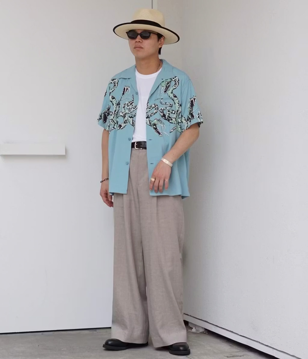 スワンドリ ウール ブッシュシャツ●アメリカ古着（商品番号41101） レディース 古着 90s USA製 anvil 白鳥 アニマル 切手 デザイン