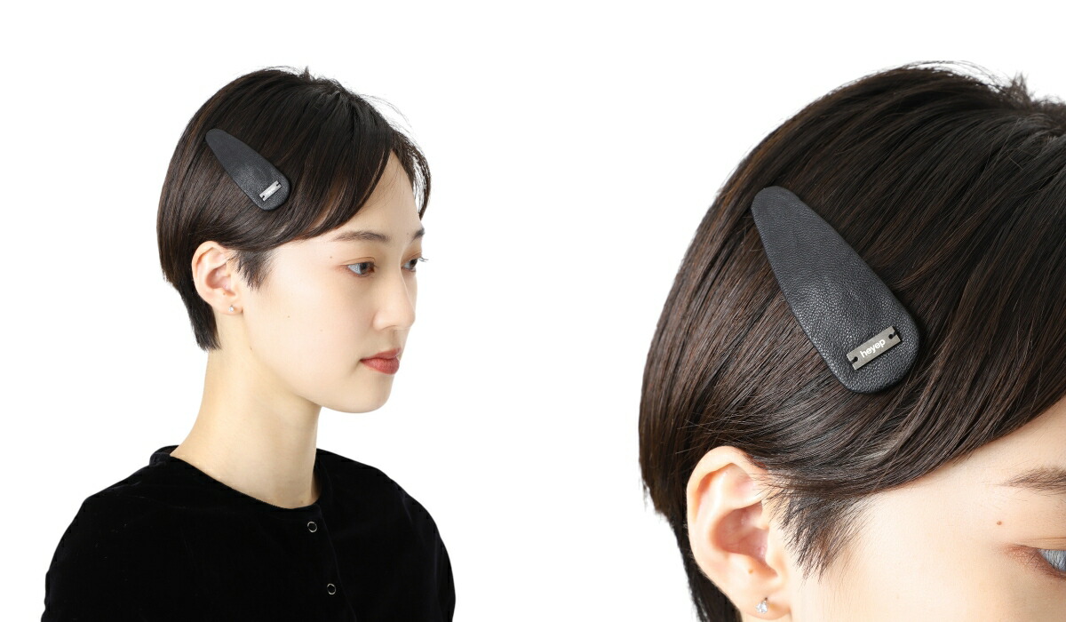 heyep　BLACK ヘアピン 2個セット heyep / ヘイップ ： [レディース]Faux Leather Hair Clips-2