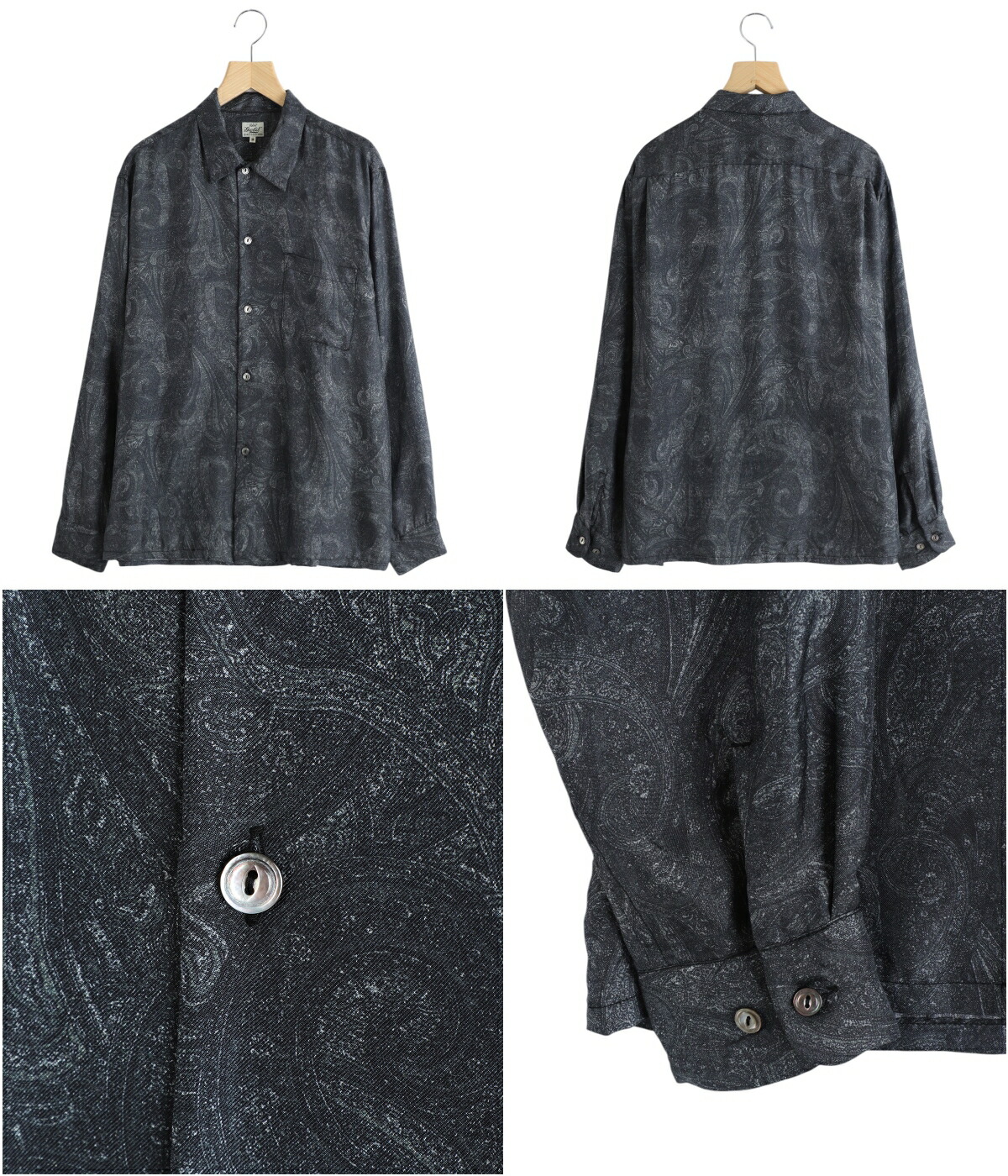 GOLD / ゴールド ： PAISLEY PATTERN SILK TWILL OPEN SHIRT 25B