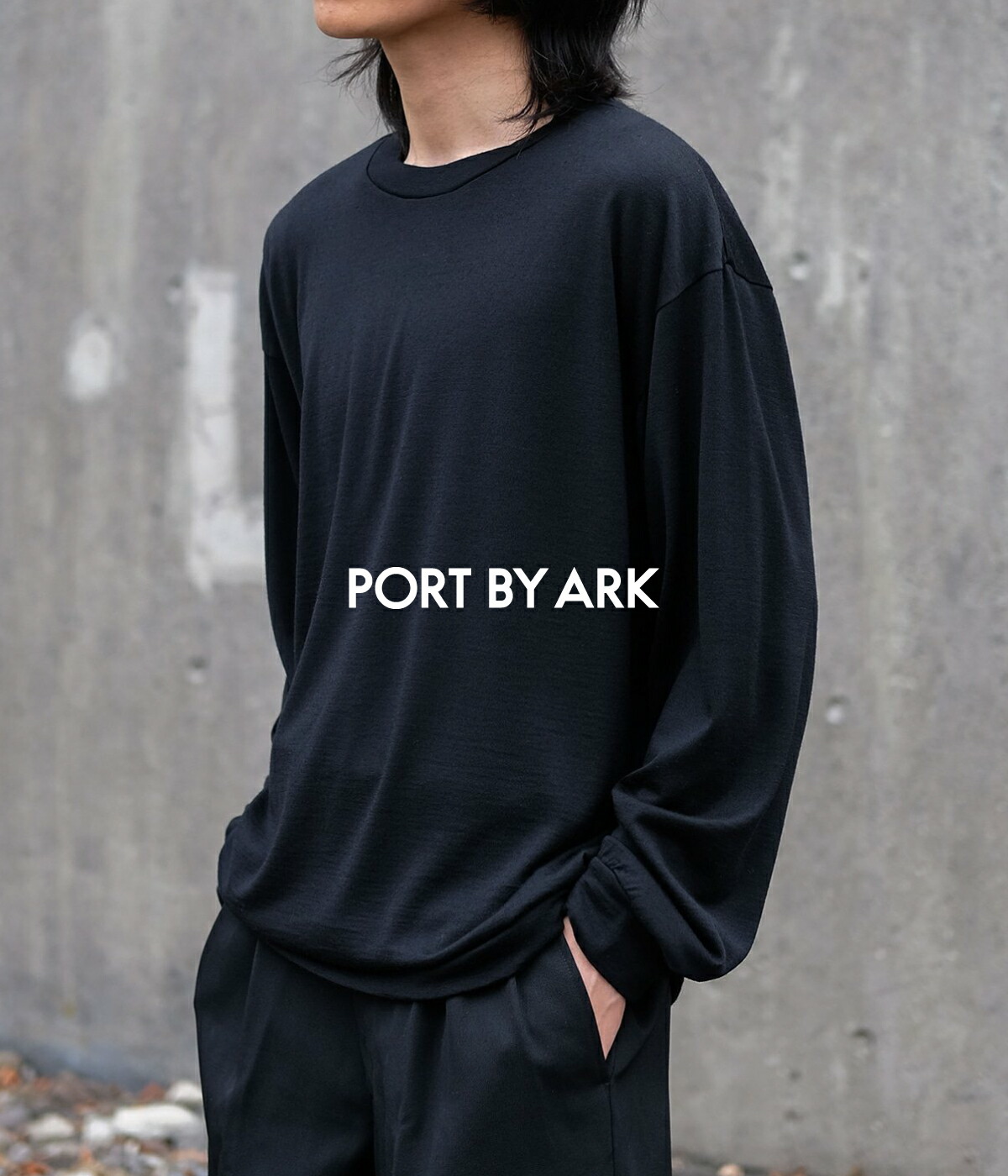 【新品未使用】PORT BY ARK☆ウールT ヘンリーネック☆1☆黒 Wool Henley Neck T-Shirt | PORT BY ARK(ポートバイアーク