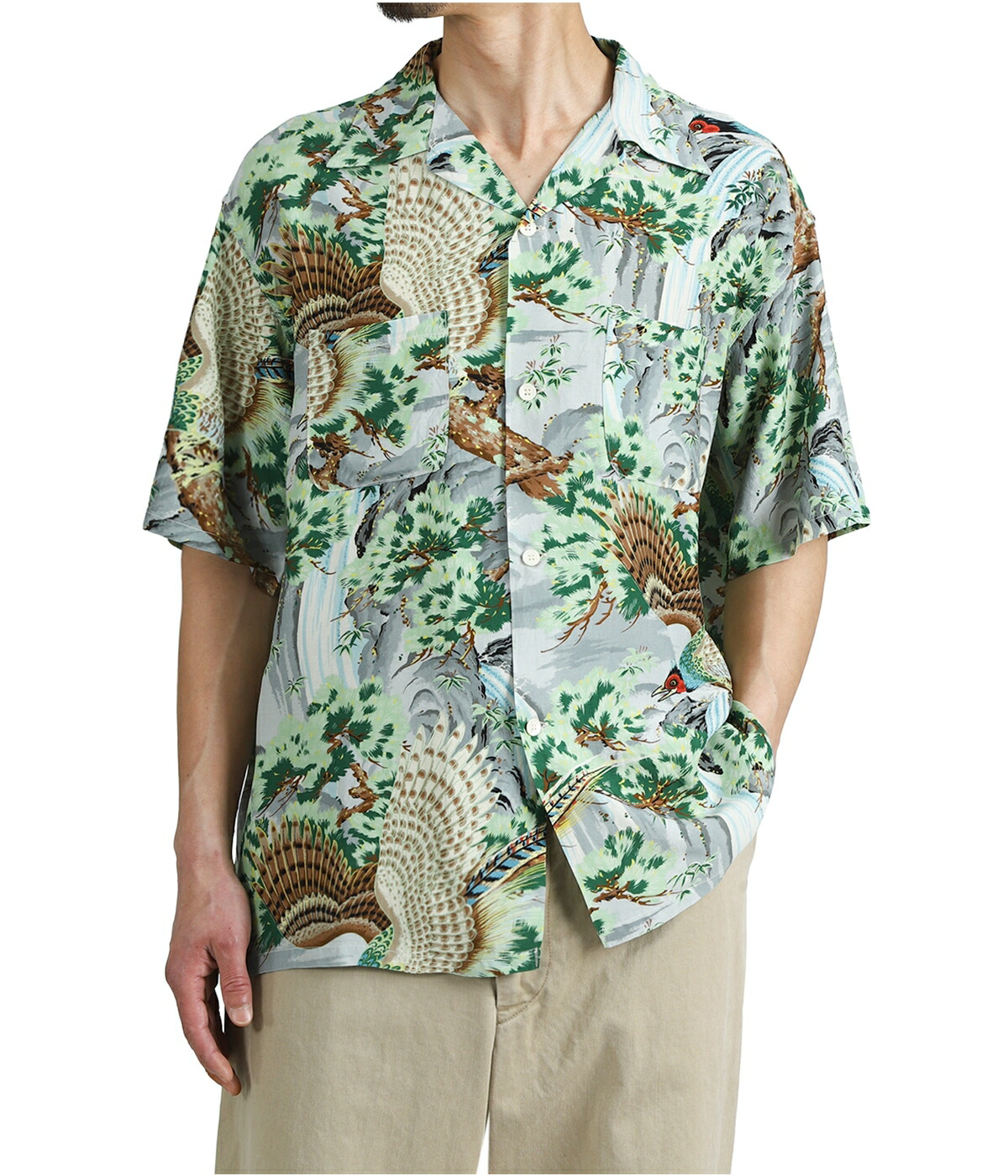 【orSlow】オアスロウ アロハシャツ 総柄 開襟シャツ サイズ2 （M） orSlow（オアスロウ） ： PEACOCK GARDEN HAWAIIAN SHIRT ： 01-8158