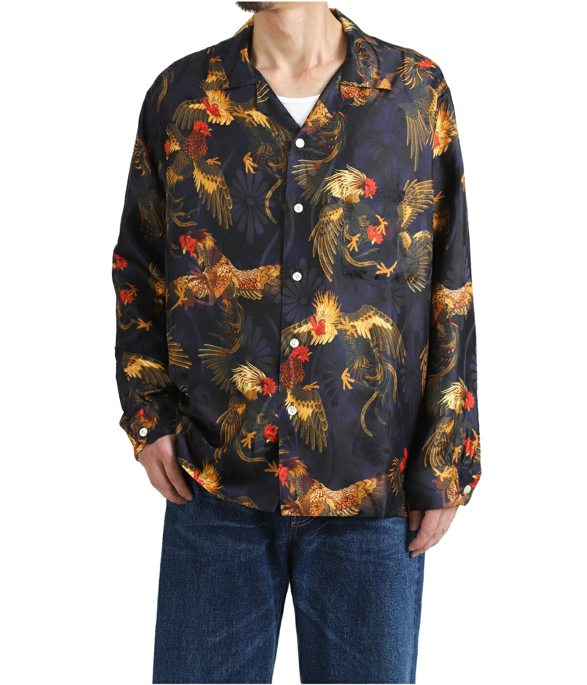 NIPOALOHA（ニポアロハ） ： SILK LONG SLEEVE ALOHA SHIRT〈COCK