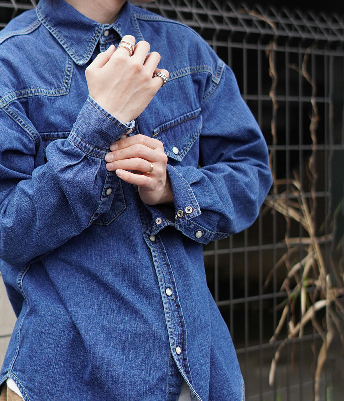 レミレリーフREMI RELIEF アパルトモンL'Appartement別注 襟ワイヤーデニムウエスタンシャツ【S】【LSHA71440】 REMI RELIEF NAVY LABEL / レミレリーフ ネイビーレーベル ： デニム