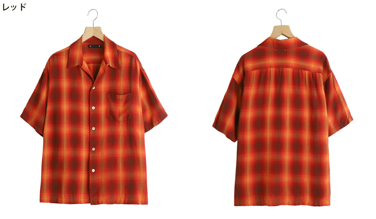 MINEDENIM（マインデニム） ： Rayon Dobby Plaid S.S Open Collar SH