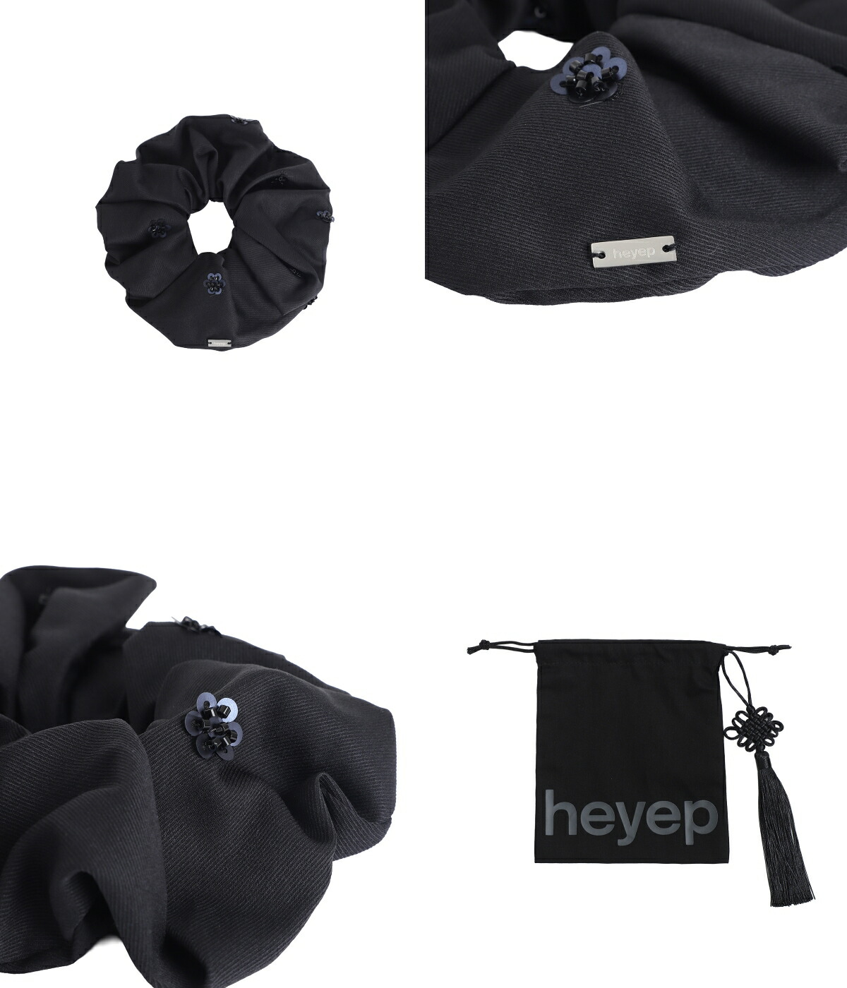 heyep（ヘイップ） ： [レディース]Beaded Flower Scrunchie