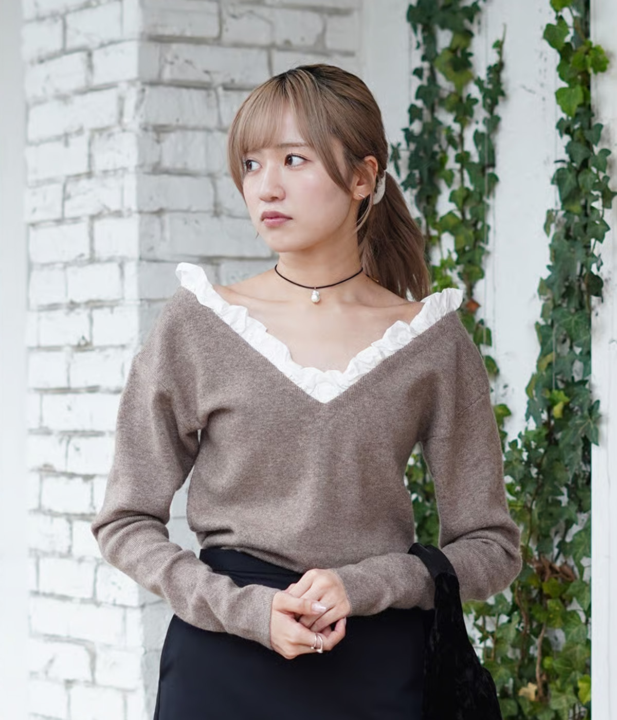CLANE（クラネ） ： [レディース]2WAY FRILL V NECK KNIT TOPS / 全2色